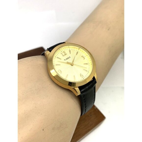 Timex Women's Watch TW2V36000 Quartz Gold Black Leather Band 32mm - Picture 5 of 13